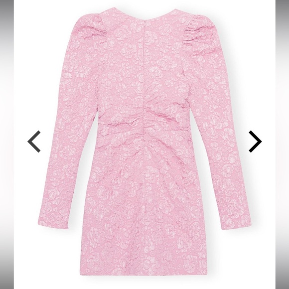 Ganni Pink Jacquard V-Neck Mini Dress Orchid Smoke NWOT EU 34 - Picture 7 of 12
